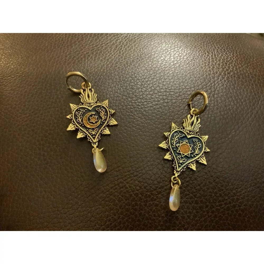 Free People Heart Star Moon Earrings Hoop Gold Celestial Boho Flower Southwest
